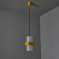 V3424 1950s Stilnovo Yellow Painted Metal Opaline Glass Suspension Lamp Two Enlighten 10.j