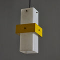 V3424 1950s Stilnovo Yellow Painted Metal Opaline Glass Suspension Lamp Two Enlighten 14.j