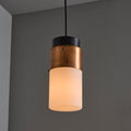 V3411 1950s Stilnovo Glass & Brass Cylindrical Pendant with Original Yellow Label Two Enli