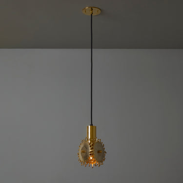 V3392 1960s Sculptural Brass Pendant Lamp by Armatur Hantverk Tibro, Sweden Two Enlighten 