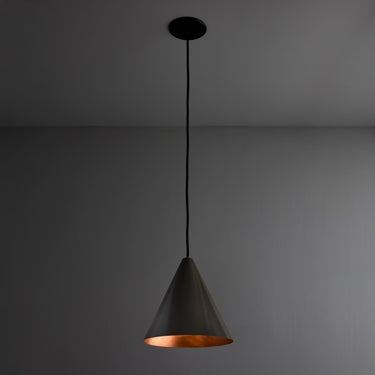 bronze painted conical tratten pendant with copper interior two enlighten