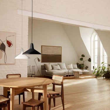 B_Table_extended_TrefleStool_C_ChairDiningChair_G_10Pendant_MategotTrolleyGrashoppaFloorLa