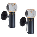 Two black wall-mounted lights with crystal-like tops on a white background