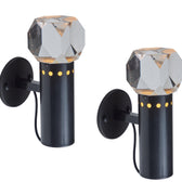 Two black wall-mounted lights with crystal-like tops on a white background