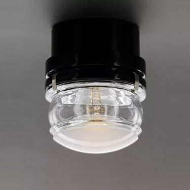 black fresnel light ceiling mounted close up