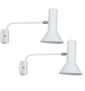 Two white wall lamps with adjustable arms on a white background
