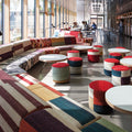 colorful afghan wool kilim poufs in stylish lounge