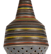 Decorative hanging lamp with striped design on a plain background