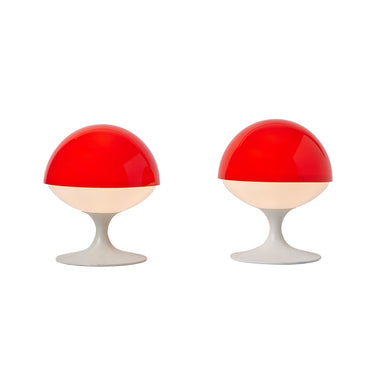 Pair of 1960s Max Bill Red and White Table Lamps for Temde Leuchten