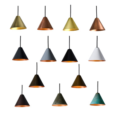 conical metal pendants on a white background for outdoor lighting tratten lights