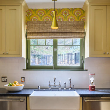 Muse red talal lamp in yellow kitchen