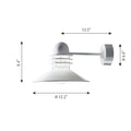 Wall-mounted nyhavn outdoor light fixture with dimensions indicated on a white background