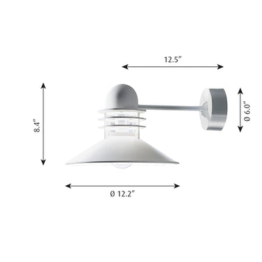 Wall-mounted nyhavn outdoor light fixture with dimensions indicated on a white background