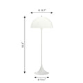 White floor lamp with dimensions indicated on a white background