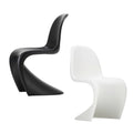 Black and white Panton chairs on a white background