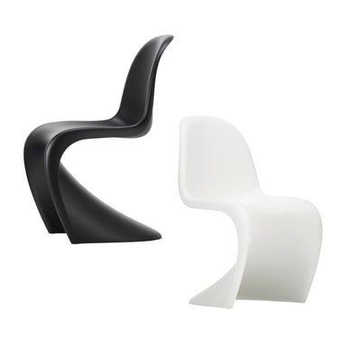 Black and white Panton chairs on a white background
