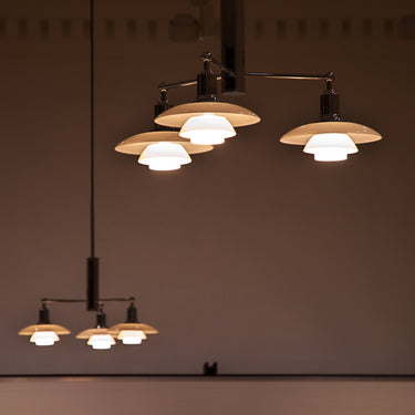 glass and chrome three shade pendant louis poulsen 