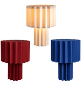 plissé pleated table lamp in white burgundy and blue pack shot two enlighten