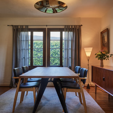 Polished brass Rey chandelier in midcentury decor