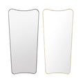 Two rectangular GUBI Gio pointi mirrors with black and polished brass frames on a white background