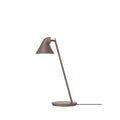 Modern table lamp with a brown shade and base on a white background