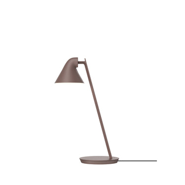 Modern table lamp with a brown shade and base on a white background
