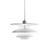 PH 5-4½ white louise poulsen  pendant lamp with layered design on a white background