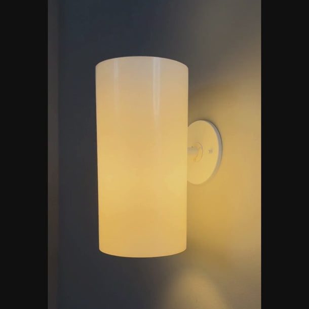 1960s Hans Agne Jakobsson Model #V157 Cylindrical Wall Lamps for AB Ellysett Markaryd lit and unlit video powder room lighting design inspo
