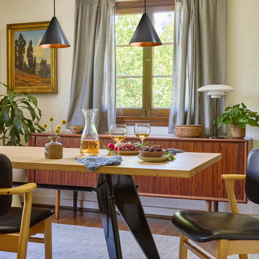 Tratten indoor steel painted pendant over dining table