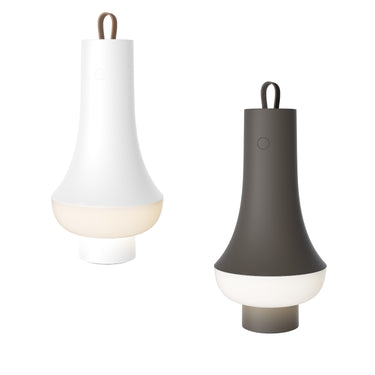 Nendo studio portable tomoshi lantern in white or dark brown from louis poulsen on a white background